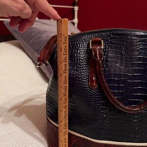 Brahmin Brown and Blue Croc-Embossed Satchel